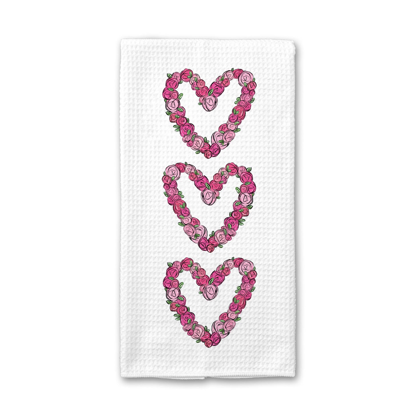 Floral Three Heart Wreath Towel, Valentines Kitchen Decor