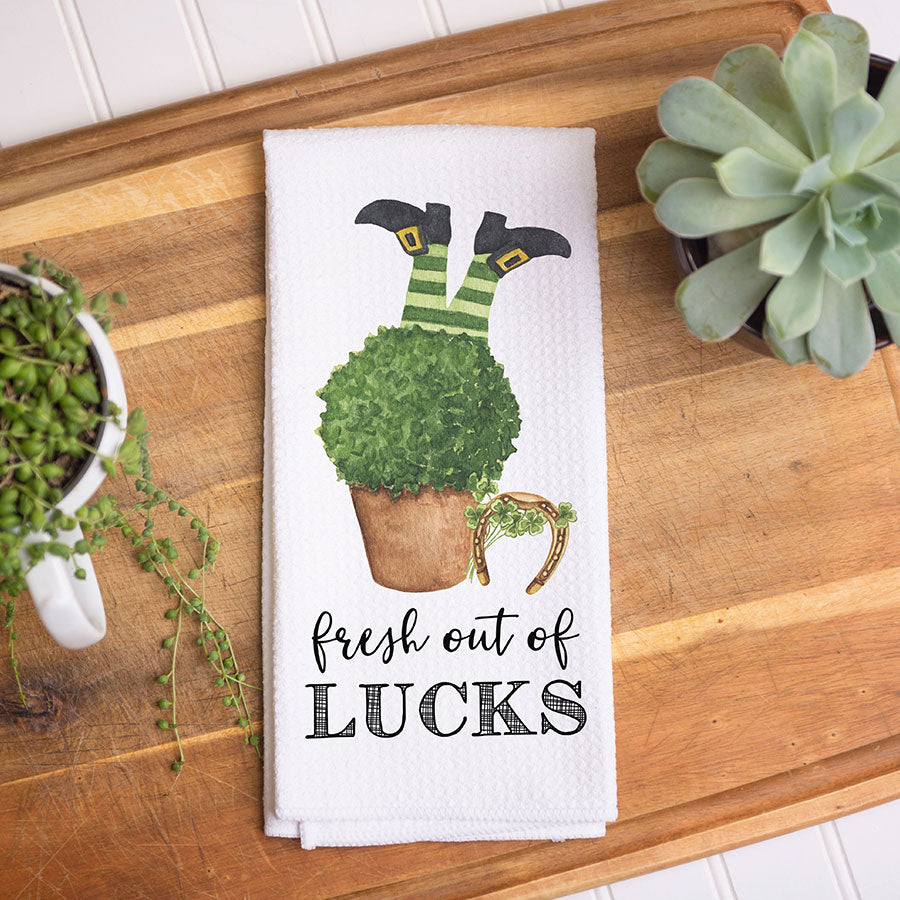 Fresh Out Of Lucks Shamrock Irish Kitchen Towel, St Patrick Dish Towel