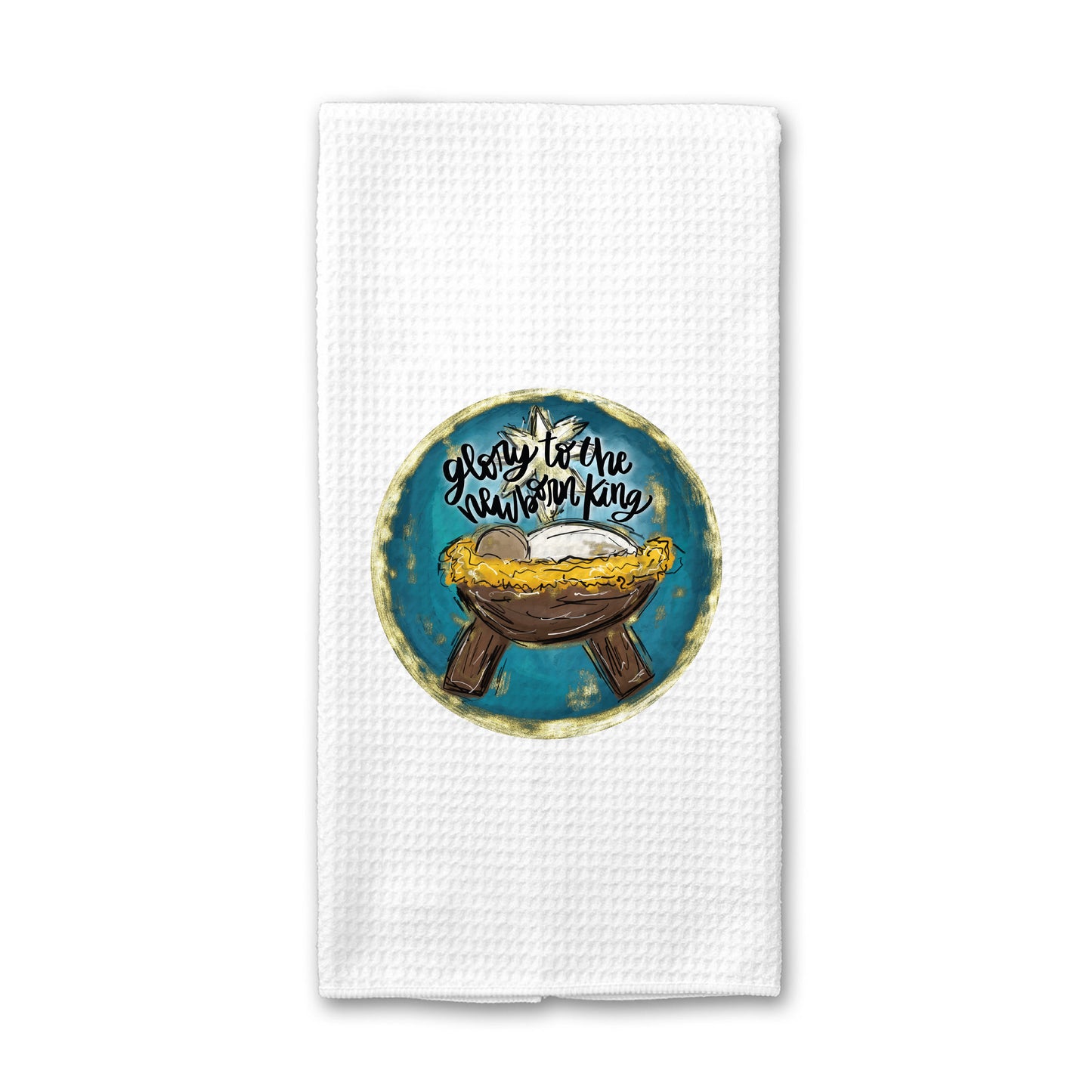 Glory To The Newborn King Christmas Towel, Red Yellow Blue Green Holiday Decor