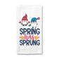 Spring Has Sprung Kitchen Towel, Gnome Dish Towel, Tea Towel