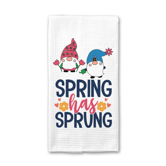 Spring Has Sprung Kitchen Towel, Gnome Dish Towel, Tea Towel