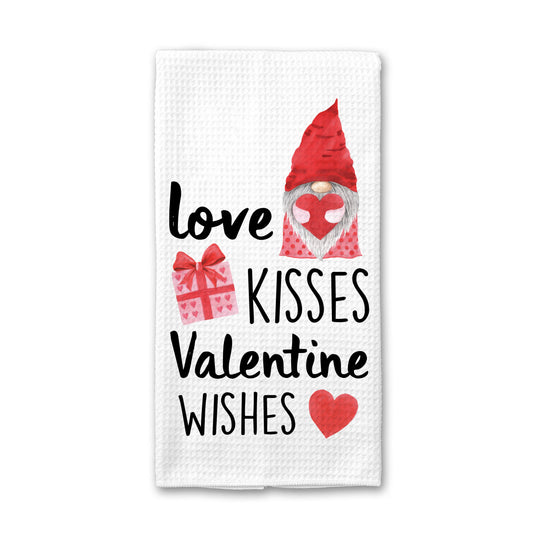 Gnome Valentines Kitchen Towel, Valentines Day Wishes Towel