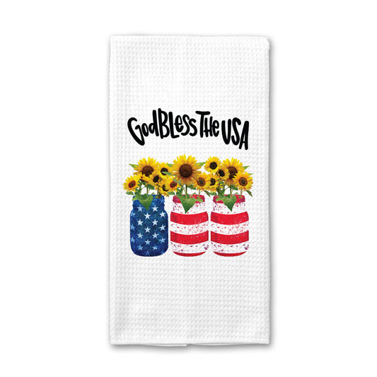 God Bless the USA Sunflower Towel, 4th of July Decor