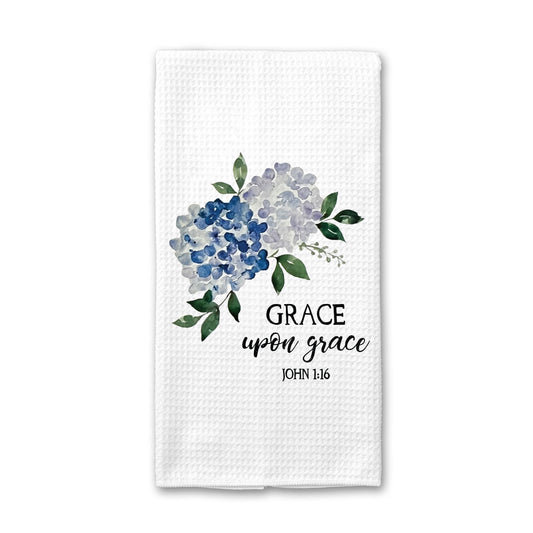 Grace Bible Verse Hydrangea Towel, Floral Decor, For Her