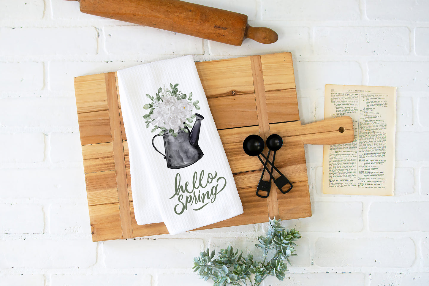 Hello Spring Flower Pail Kitchen Towel, Garden Dish Towel