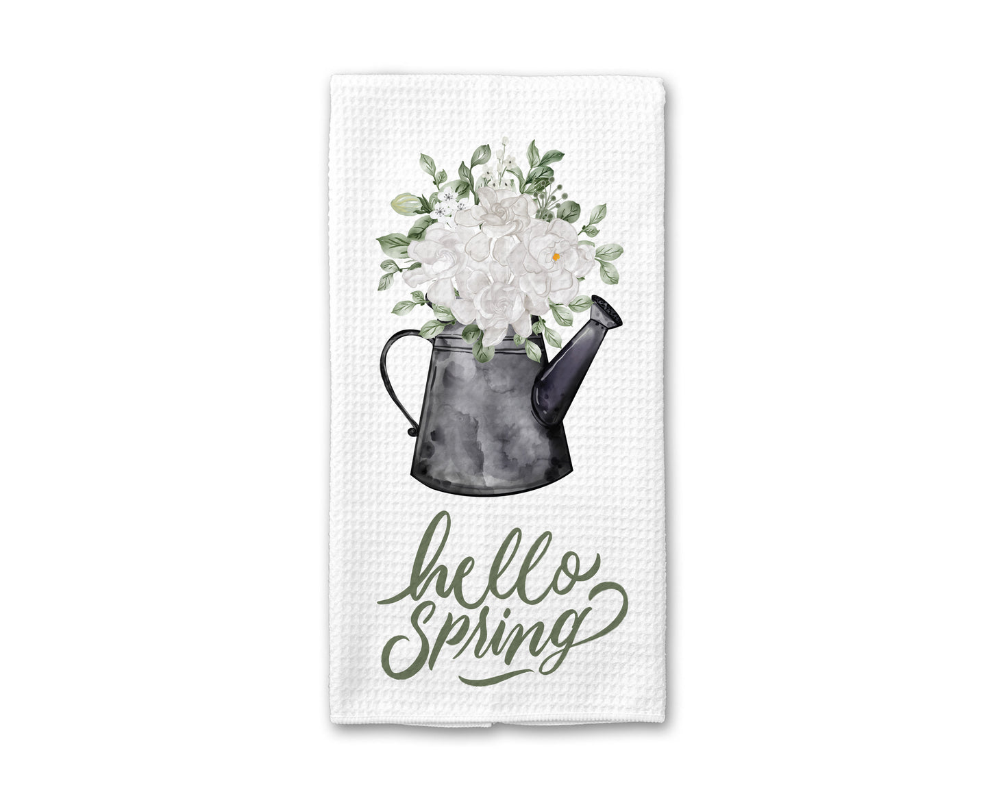 Hello Spring Flower Pail Kitchen Towel, Garden Dish Towel