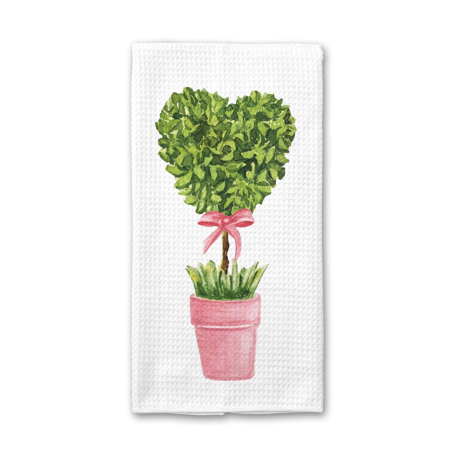 Heart Potted Tree Kitchen Towel, Valentines Wreath Towel