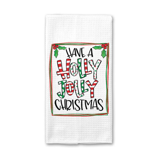 Holly Jolly Christmas Kitchen Towel, Winter Dish Towel