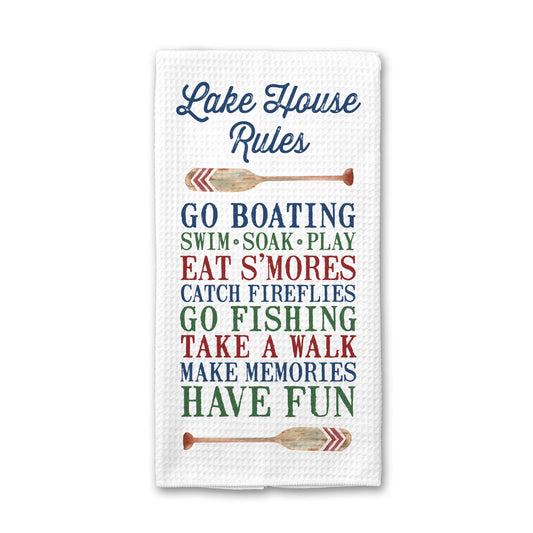 Lake House Rules Towel, Lake Decor, Kitchen Dish Towel Boat