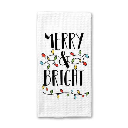 Merry Bright Kitchen Towel, Christmas Dish Towel, Tea Towel