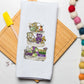 Three Tier Tray Mardigras Towel, Purple Green Tea Towel, Crawfish Kitchen Decor
