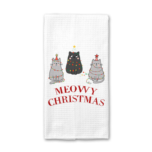 Meowy Christmas Kitchen Towel, Christmas Cat Dish Towel