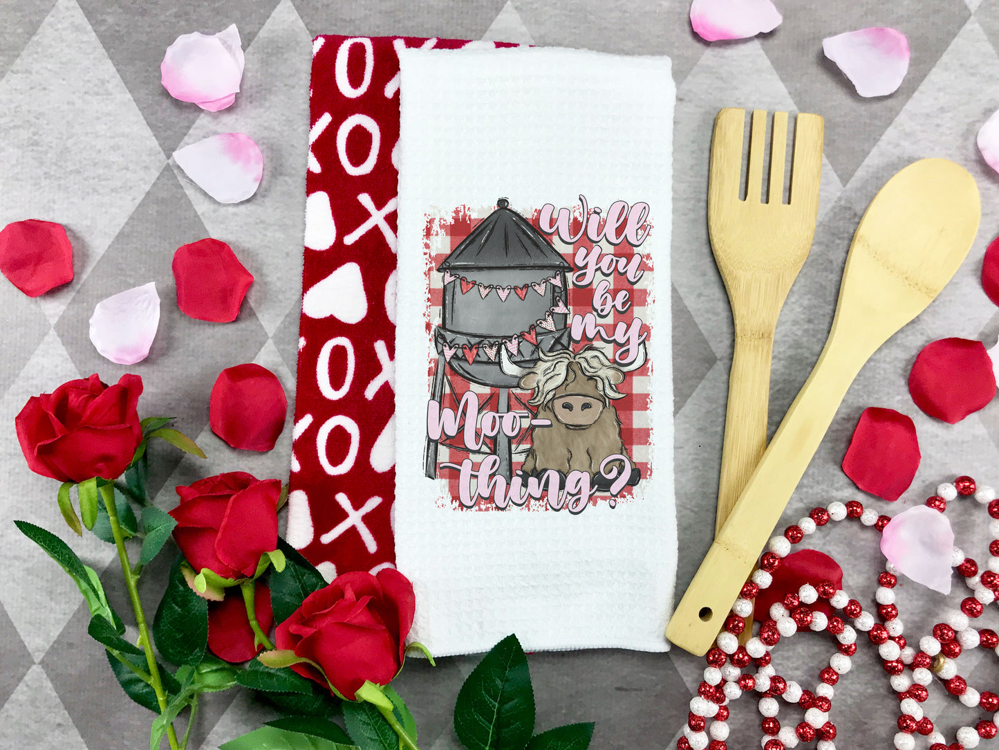 Cow Valentine Towel, Valentines Day Kitchen Decor Heart Farm