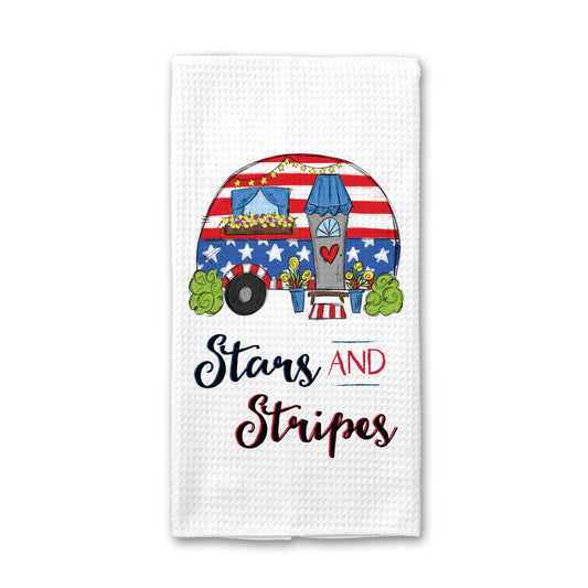 Fourth of July Patriotic Camper Red White Blue Kitchen Towel Decor