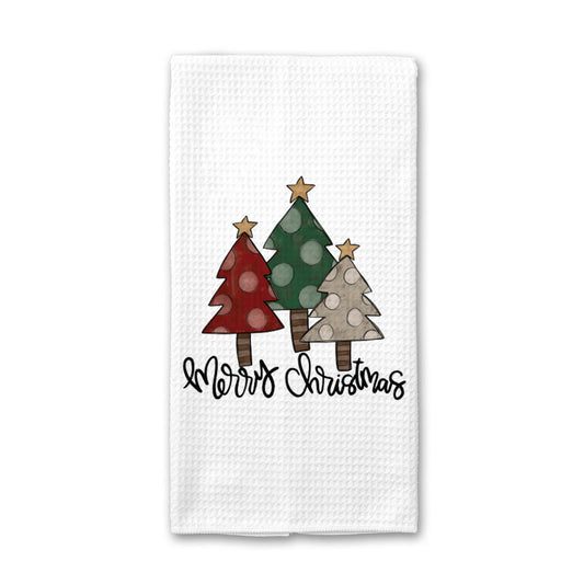 Merry Christmas Tree Kitchen Towel, Winter Dish Towel