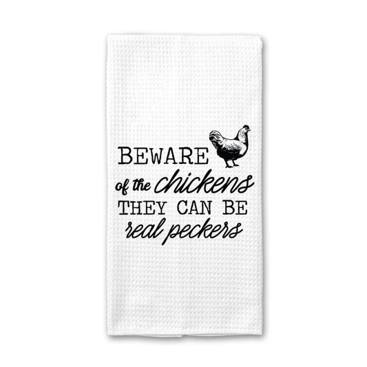 Beware of Chickens Kitchen Towel, Farm Dish Towel, Tea Towel