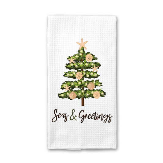 Seas & Greetings Towel, Christmas Dish Towel, Tea Towel