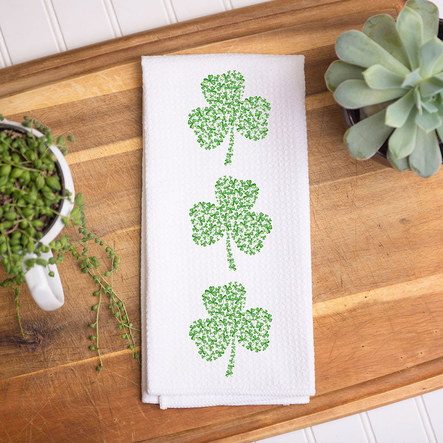 Shamrock Trio Irish Kitchen Towel, St Patrick Dish Towel