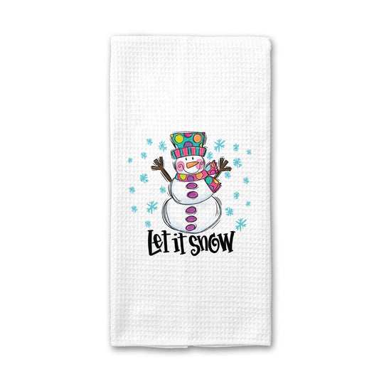 Let It Snow Holiday Towel, Snowman Bright Color Tea Towel, Christmas Kitchen Decor