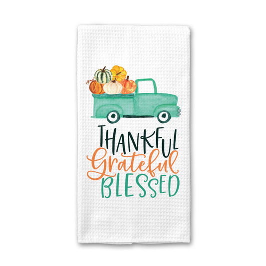 Thankful Fall Kitchen Towel, Blessed Pumpkin Dish Towel