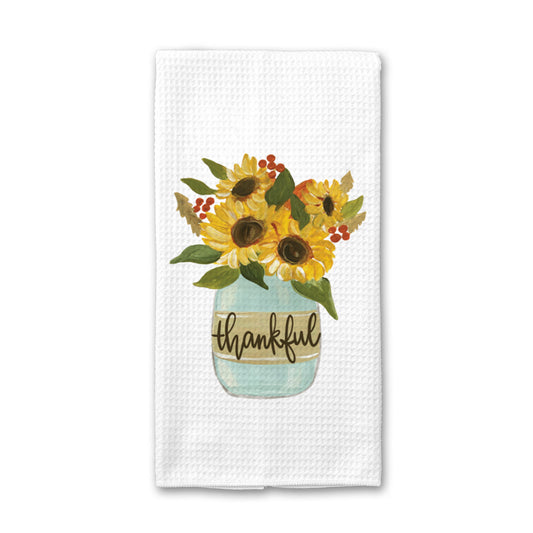 Thankful Floral Kitchen Towel, Flower Dish Towel, Tea Towel