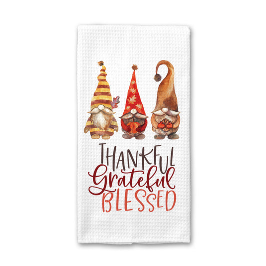 Thankful Blessed Kitchen Towel, Fall Gnome Dish Towel