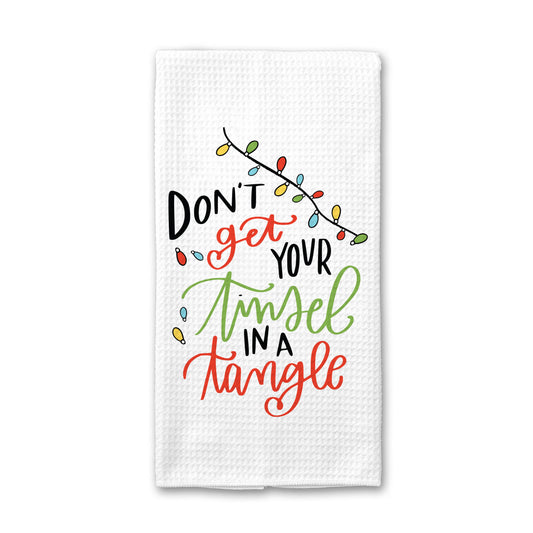 Tinsel In A Tangle Kitchen Towel, Christmas Lights Towel