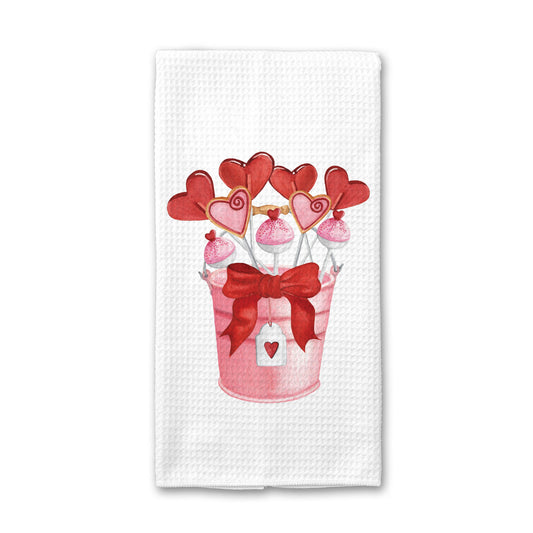 Floral Bucket Valentines Towel, Valentines Day Dish Towel