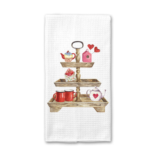 Valentines Tea Shelf Dish Towel, Dish Set Tray Kitchen Towel