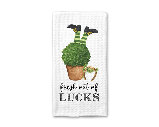 Fresh Out Of Lucks Shamrock Irish Kitchen Towel, St Patrick Dish Towel