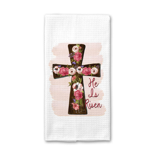 He Is Risen Cross Towel, Easter Dish Towel, Tea Towel