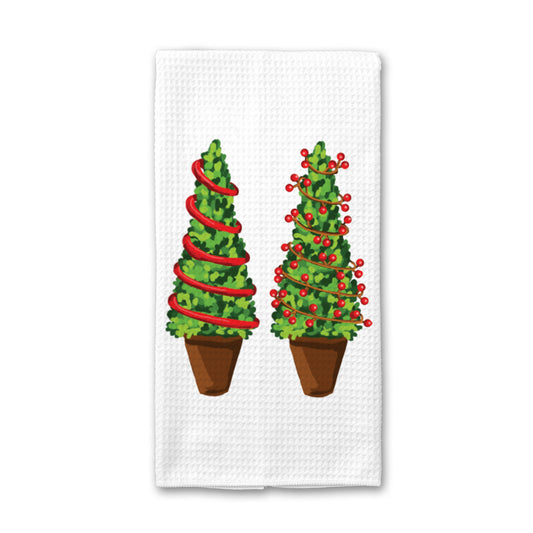 Christmas Topiary Kitchen Towel, Merry Christmas Dish Towel