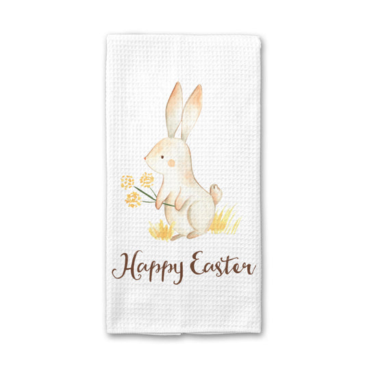 Easter Bunny Kitchen Towel, Floral Dish Towel, Tea Towel