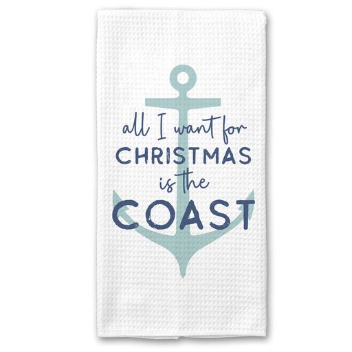 All I Want For Christmas Towel, Blue Coastal Anchor Decor