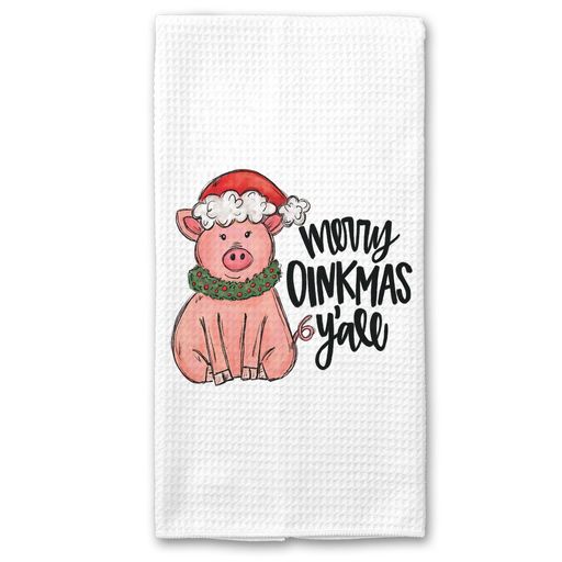 Merry Oinkmas Y'all Kitchen Towel, Pink Pig Christmas Decor