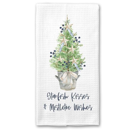 Starfish Kisses Mistletoe Wishes Holiday Towel, Christmas Tree Decor